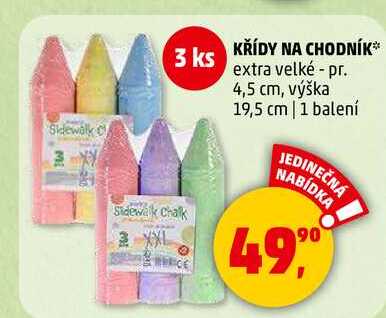KŘÍDY NA CHODNÍK extra velké - pr. 4,5 cm, výška 19,5 cm, 1 balení  
