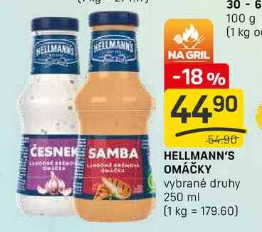 HELLMANN'S OMÁČKY vybrané druhy 250 ml 