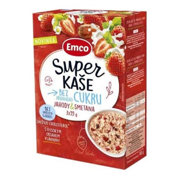 Emco Super kaše bez přidaného cukru Jahody se smetanou 3x55g