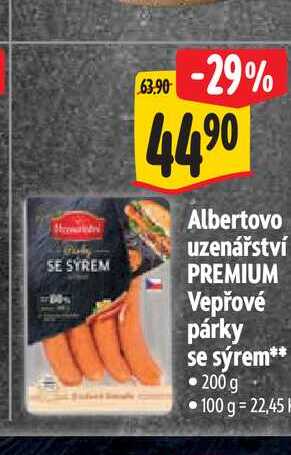   Albertovo uzenářství PREMIUM Vepřové párky se sýrem 200 g
