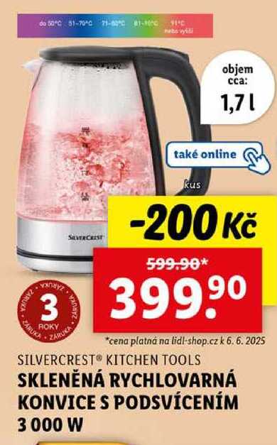 SKLENĚNÁ RYCHLOVARNÁ KONVICE S PODSVÍCENÍM 3 000 W 