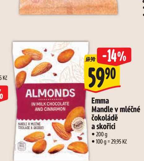   Emma Mandle v mléčné čokoládě a skořici 200 g