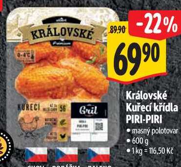 Královské Kuřecí křídla PIRI-PIRI, 600 g