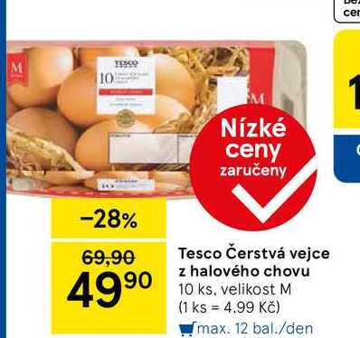  Tesco Čerstvá vejce z halového chovu, 10 ks, velikost M 