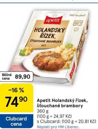 Apetit Holandský řízek, šťouchané brambory, 360 g  