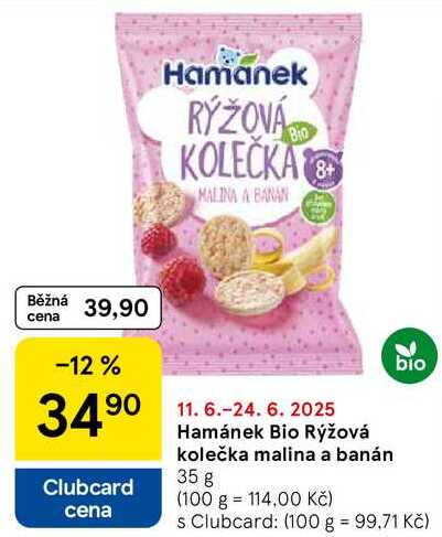 Hamánek Bio Rýžová kolečka malina a banán, 35 g  