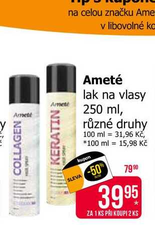 Ameté lak na vlasy 250 ml, různé druhy 