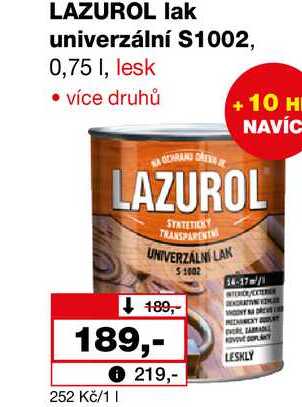 LAZUROL lak univerzální S1002, 0,75 I, lesk 