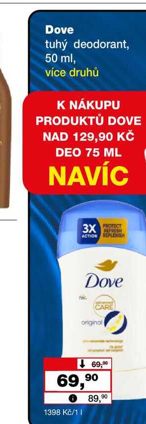 Dove tuhý antiperspirant deodorant, vybrané druhy 50ml