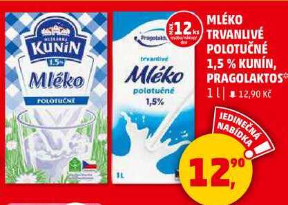 KUNIN TRVANLIVÉ POLOTUČNÉ 1,5%, 1 l 