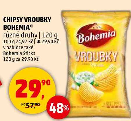 CHIPSY VROUBKY BOHEMIA různé druhy, 120 g