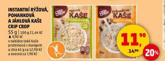INSTANTNÍ RÝŽOVÁ, POHANKOVÁ A JÁHLOVÁ KAŠE CRIP CROP, 55 g  