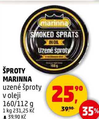 ŠPROTY MARINNA uzené šproty v oleji, 160/112 g 