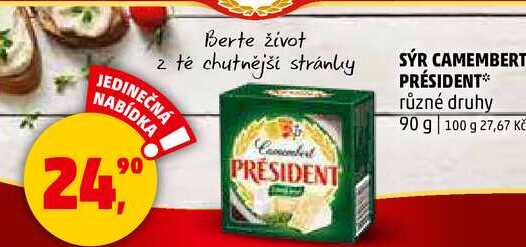 SÝR CAMEMBERT PRÉSIDENT různé druhy, 90 g 