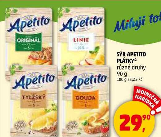 SÝR APETITO PLÁTKY různé druhy, 90 g  