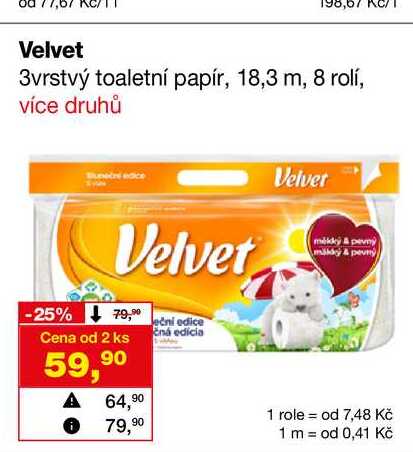 Velvet 3vrstvý toaletní papír, 18,3 m, 8 rolí