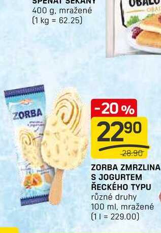ZORBA ZMRZLINA S JOGURTEM ŘECKÉHO TYPU různé druhy 100 ml