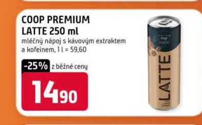 Coop premium latte 250 ml mléčný nápoj s kávovým extraktem a kofeinem