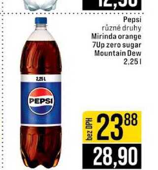 Pepsi různé druhy Mirinda orange 7Up zero sugar Mountain Dew 2,25l