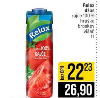 Relax džus rajče 100% hruška broskev višeň 1l