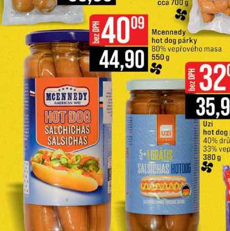 Mcennedy hot dog párky 80% vepřového masa 550 g