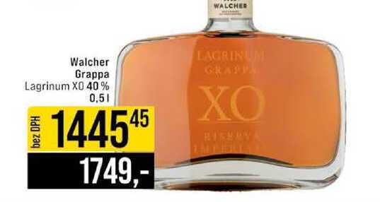 Walcher Grappa Lagrinum XO 40% 0,5l