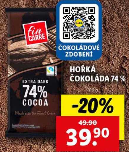 HOŘKÁ ČOKOLÁDA 74%, 100 g