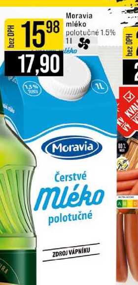 Moravia mléko polotučné 1.5% 1l