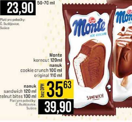 Monte kornout 120ml nanuk cookie crunch 100 ml original 110 ml nanuk sandwich 120 ml zelnut bites 100 ml 