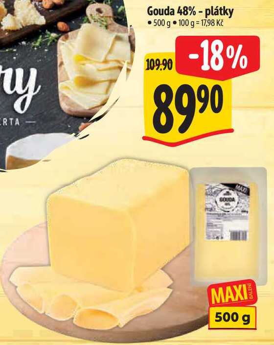 Gouda 48% - plátky, 500 g 