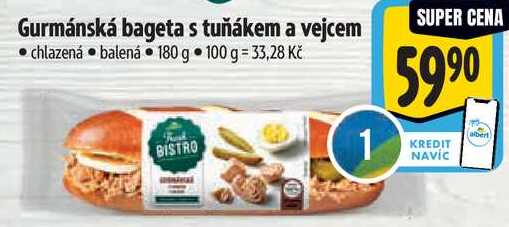 Gurmánská bageta s tuňákem a vejcem, 180 g