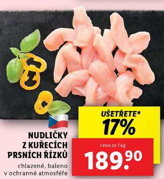 NUDLIČKY Z KUŘECÍCH PRSNÍCH ŘÍZKŮ, cena za 1 kg