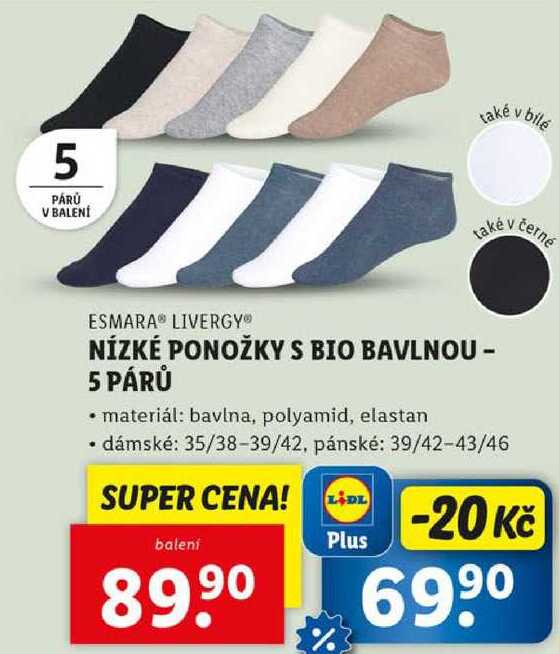 NÍZKÉ PONOŽKY S BIO BAVLNOU - 5 PÁRŮ 