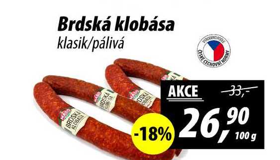 Brdská klobása klasik/pálivá, 100 g 