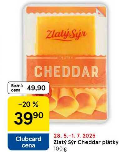 Zlatý Sýr Cheddar plátky, 100 g 