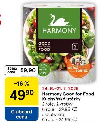 Harmony Good for Food Kuchyňské utěrky, 2 role, 2 vrstvy 