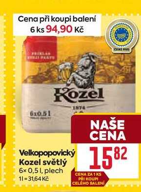 Velkopopovický Kozel světlý 6x 0,51, plech 