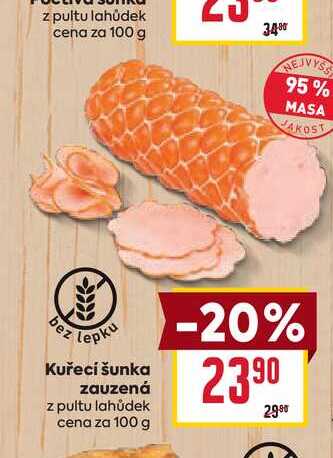 Kuřecí šunka zauzená z pultu lahůdek cena za 100 g
