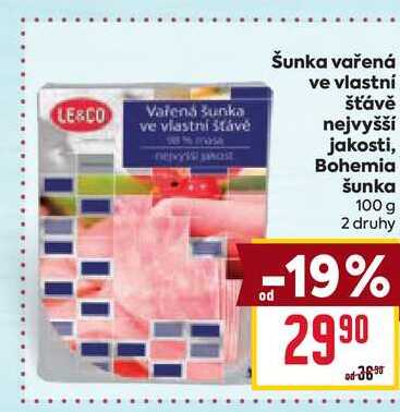 Šunka vařená ve vlastní šťávě nejvyšší jakosti, Bohemia šunka 100 g