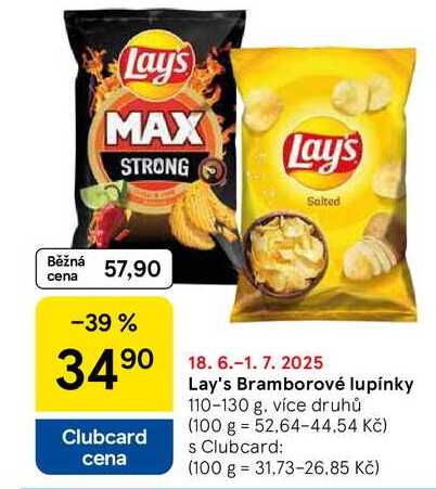 Lay's Bramborové lupínky, 110-130 g, více druhů  