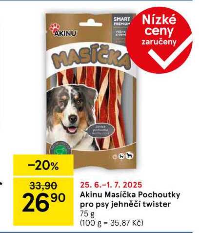 Akinu Masíčka Pochoutky pro psy jehněčí twister, 75g  