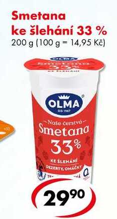 Smetana ke šlehání 33 %, 200 g