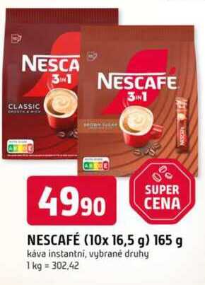 Nescafé Classic 3v1 (2v1) instantní káva (10 kusů) 165g