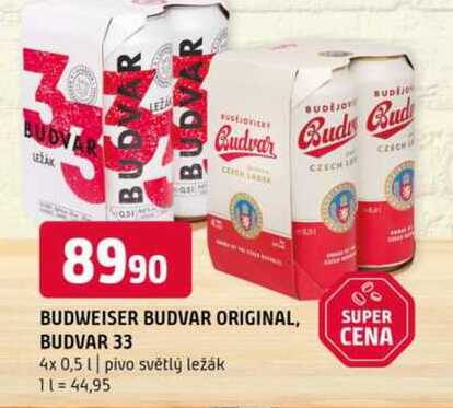 Budweiser Budvar B:Original Pivo světlý ležák 4 x 0,5l