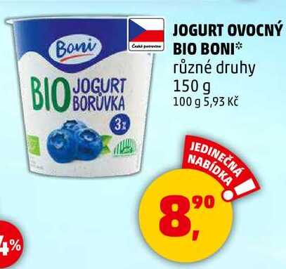 JOGURT OVOCNÝ BIO BONI, různé druhy, 150 g  