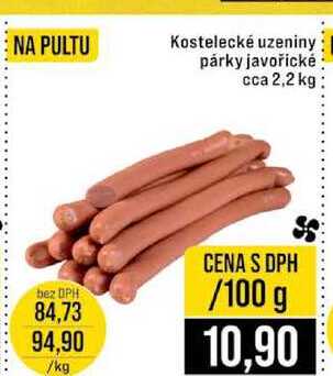 Kostelecké uzeniny párky javořické cca 2,2 kg 100g