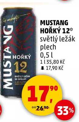 MUSTANG HOŘKÝ 12 světlý ležák plech, 0,5 l 