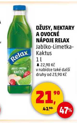 DŽUSY, NEKTARY A OVOCNÉ NÁPOJE RELAX Jablko-Limetka- Kaktus, 1 l 