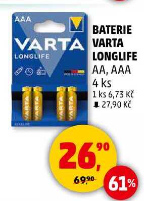 BATERIE VARTA LONGLIFE АА, ААА, 4 ks  