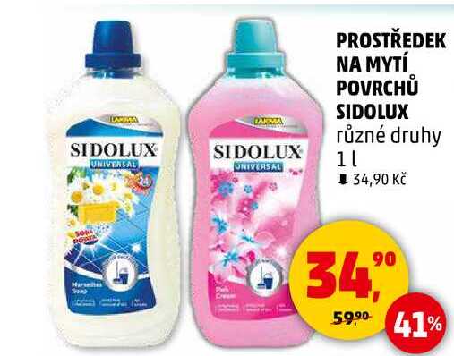 PROSTŘEDEK NA MYTÍ POVRCHŮ SIDOLUX různé druhy, 1 L 